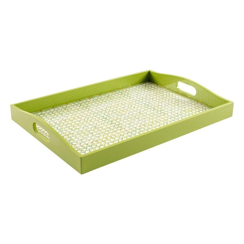 Rectangular Serving Tray White Trellis Pattern Interior Cutout Handles