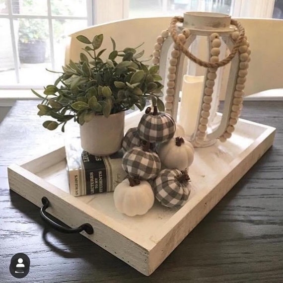 Rectangular Serving Tray: Whitewashed Reclaimed Wood Look for Ottomans
