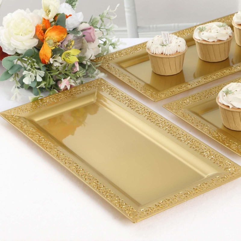 Rectangular Serving Trays Lace Rim Openwork Detail Polished Finish
