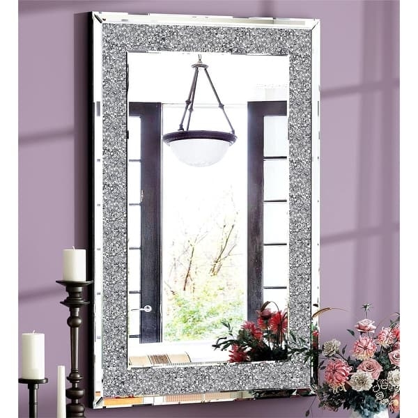 Rectangular Wall Mirror Crushed Crystal Border Beveled Edges