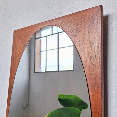 Rectangular Wall Mirror, Sculptural Tapered Wood Frame for Mid-Century Style