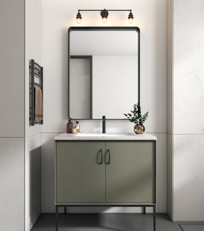 Rectangular Wall Mirror Slim Brushed Gold Frame, Contemporary Vanity Decor