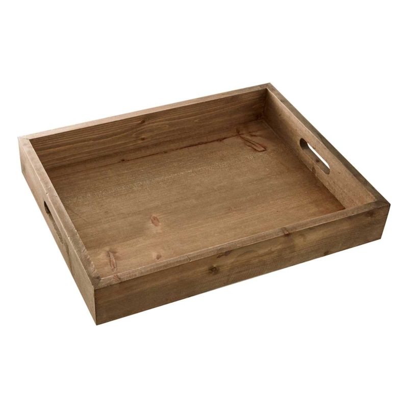 Rectangular Wood Decorative Tray with Cutout Handles