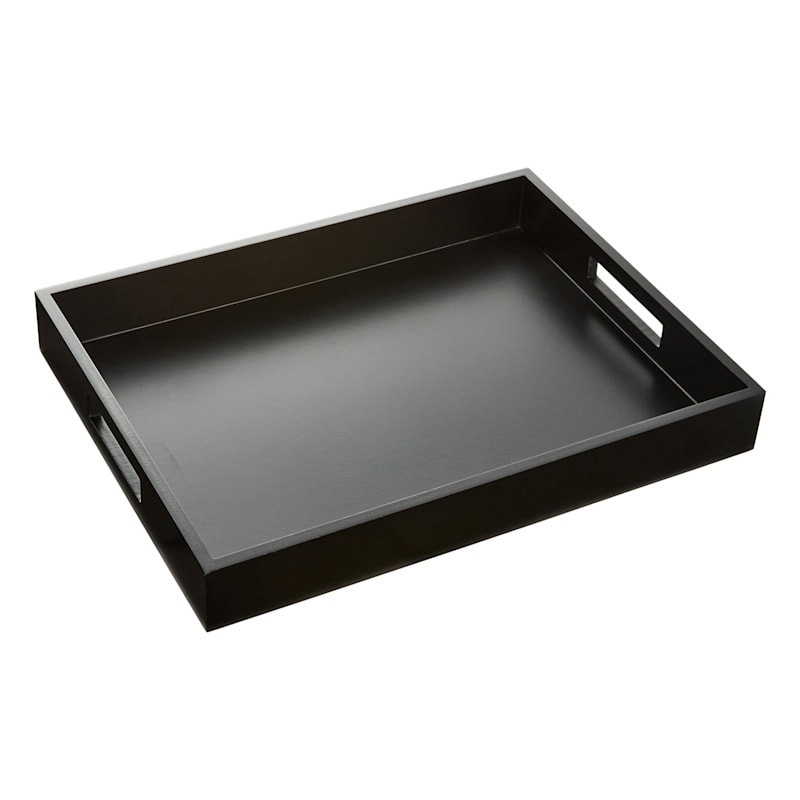 Rectangular Wood Decorative Tray with Integrated Cutout Handles