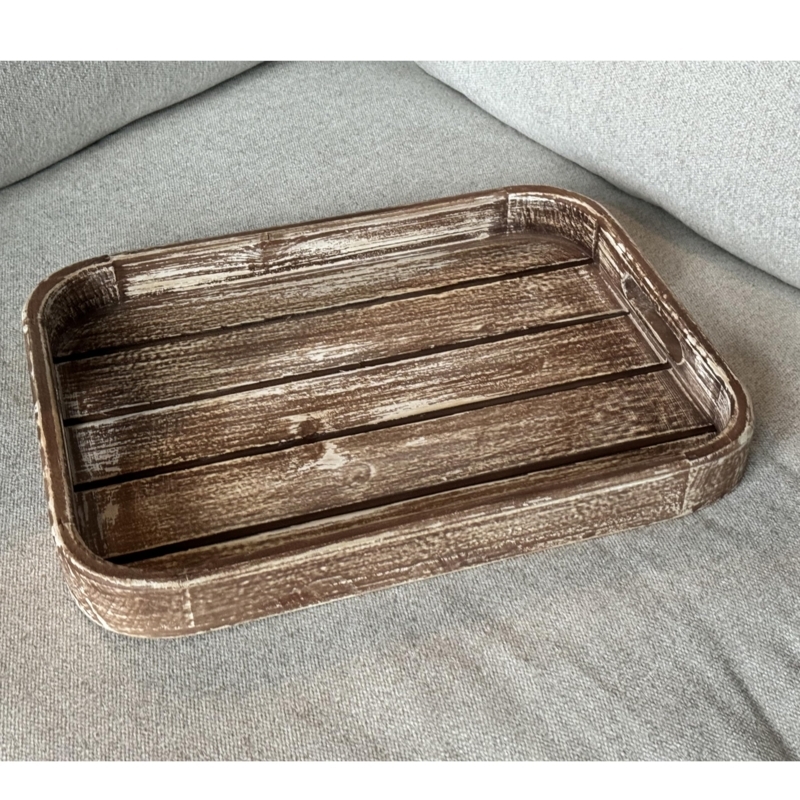 Rectangular Wood Serving Tray Washed Finish Cutout Handles