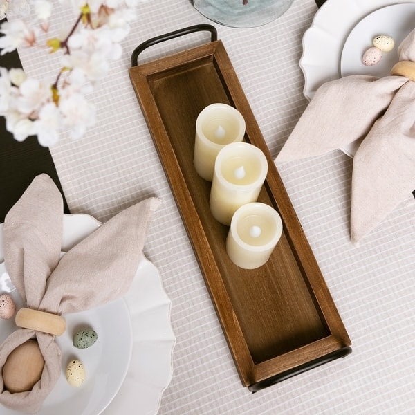 Rectangular Wood Tray with Matte Black Metal Frame and Handles