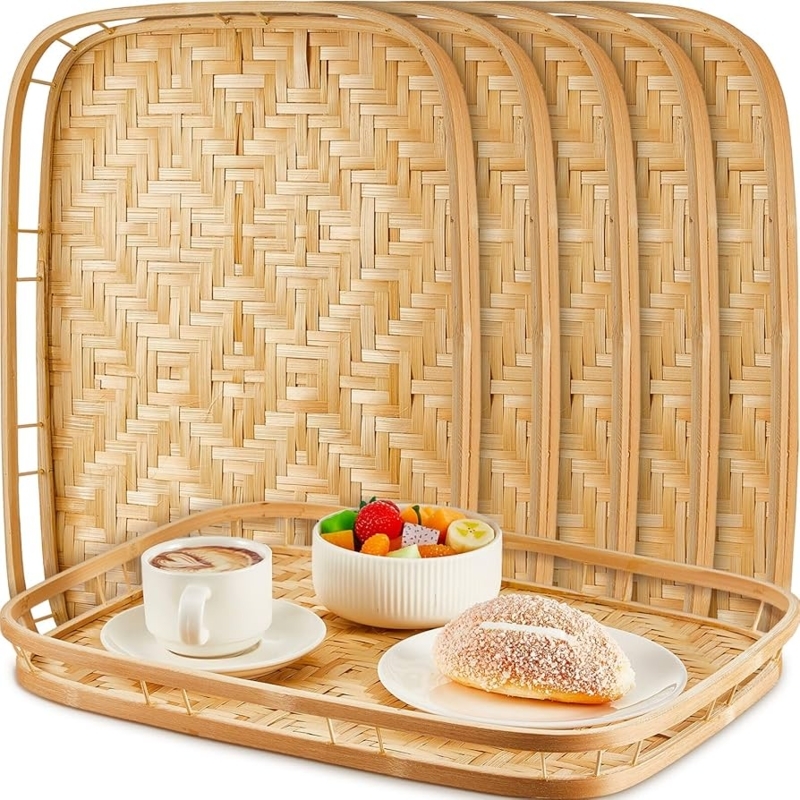 Rectangular Woven Serving Tray Set of Six Stackable