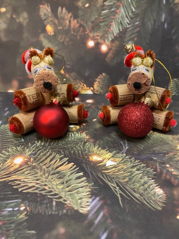 Recycled Wine Cork Christmas Ornament with Twig Antlers Upcycled Crafts