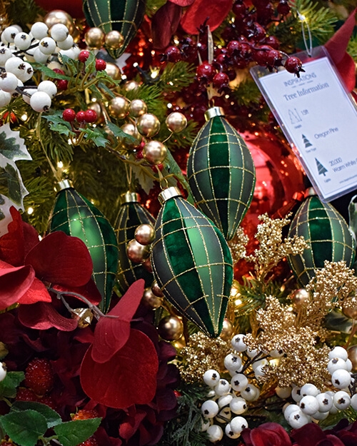 Red and Gold Christmas Tree featuring Poinsettia Accents