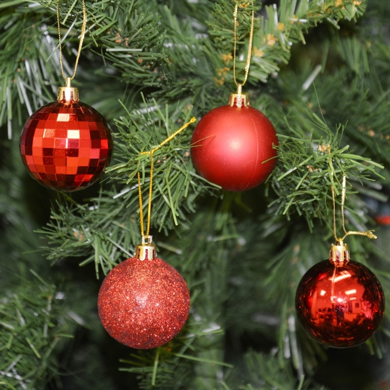 Red Ball Christmas Ornaments Wavy Pattern Textured Surfaces Set