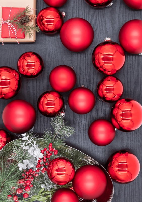 Red Ball Ornaments 24 Pack, Multi-Finish Glossy Matte Glitter Set