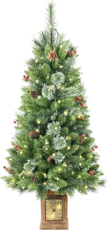 Red Berry Accent Potted Artificial Christmas Tree with Pinecones