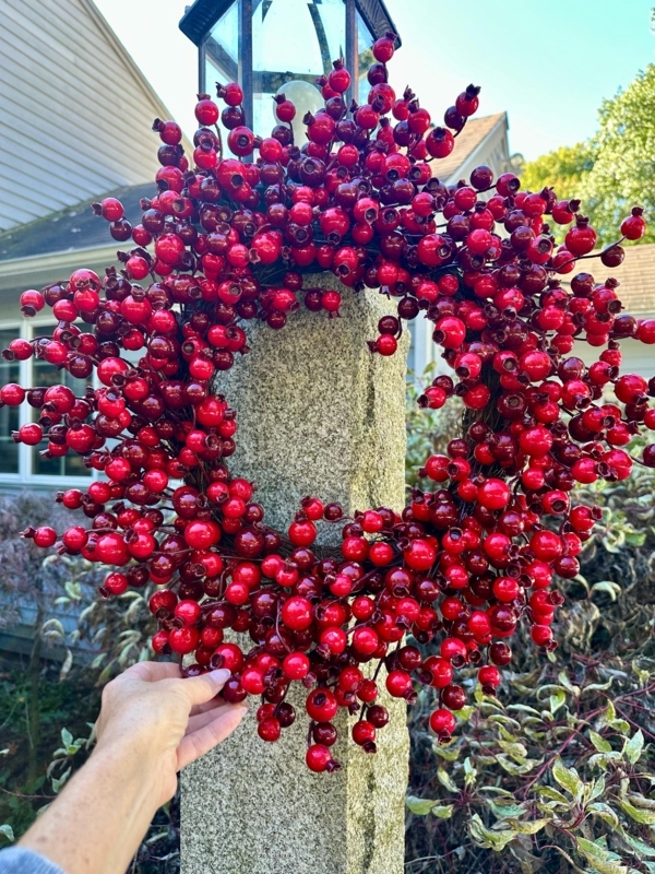Red Berry Front Door Wreath on Grapevine Base with Pinecones