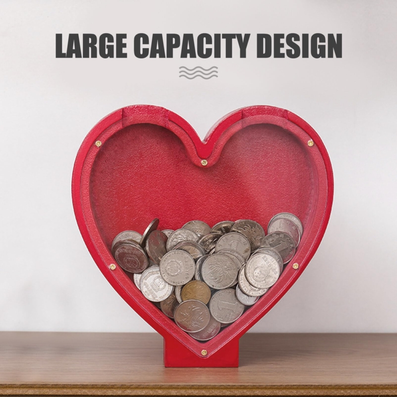 Red Heart Shaped Piggy Bank Vibrant Gloss Finish Removable Plug