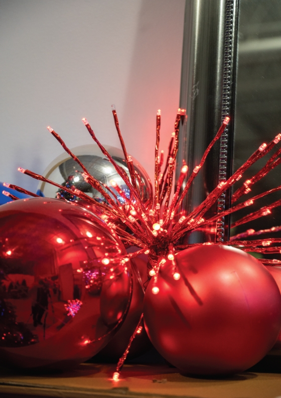 Red Starburst Ornament 6 Inch, Glitter White Blue Pattern Decor