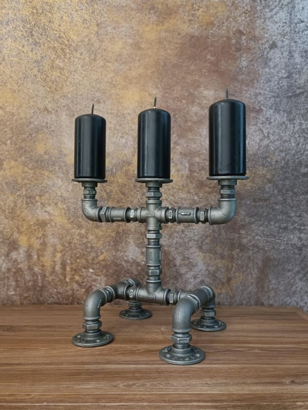 Repurposed Pipe Candle Holder Pair Elbow Joint Loft Style