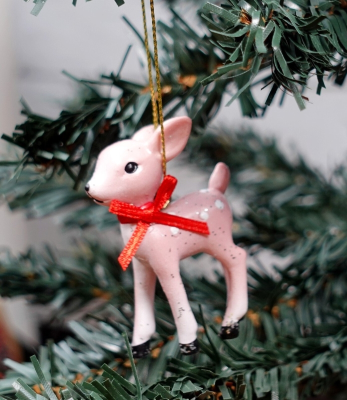 Retro Christmas Ornaments: Vintage Inspired Fawn with Polka Dots.