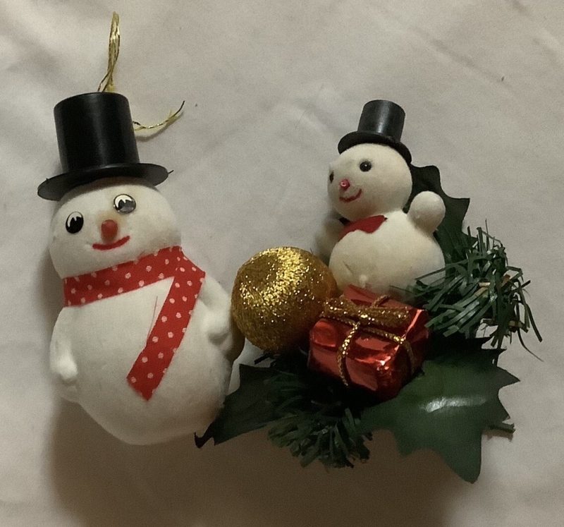 Retro Snowman Figurines Flocked Texture Vintage Christmas Decor Set
