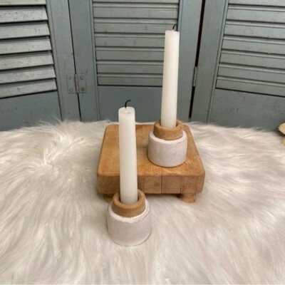Reversible Candle Holder Two-Way Speckled Pottery Glazed Rustic