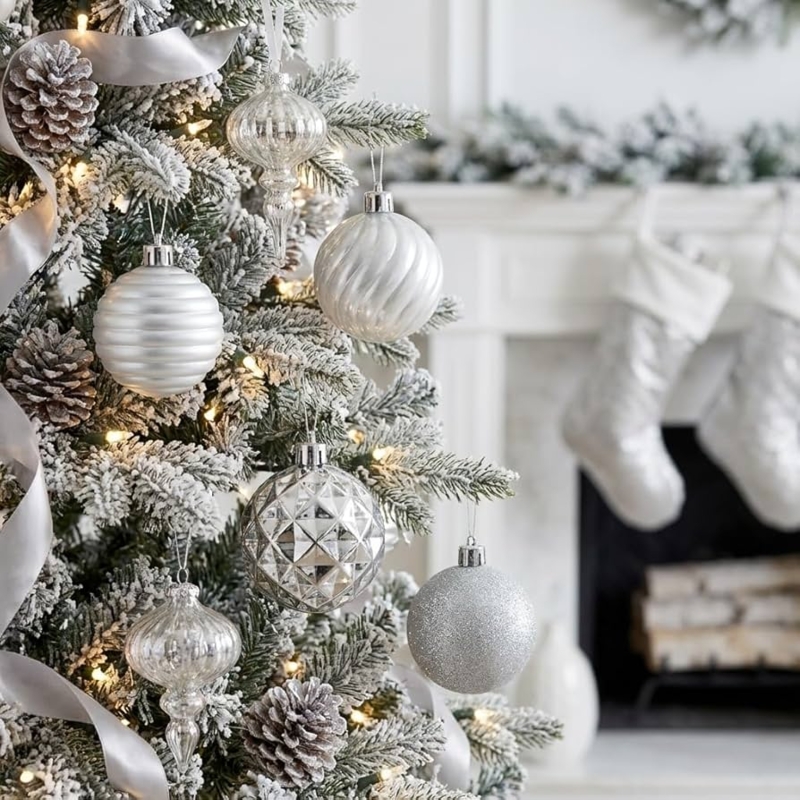 Ribbed Christmas Ball Ornaments, Shatterproof Mixed Finishes