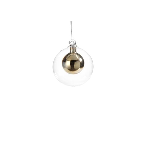 Ribbed Glass Christmas Ornament Satin Gold Double Ball Silhouette