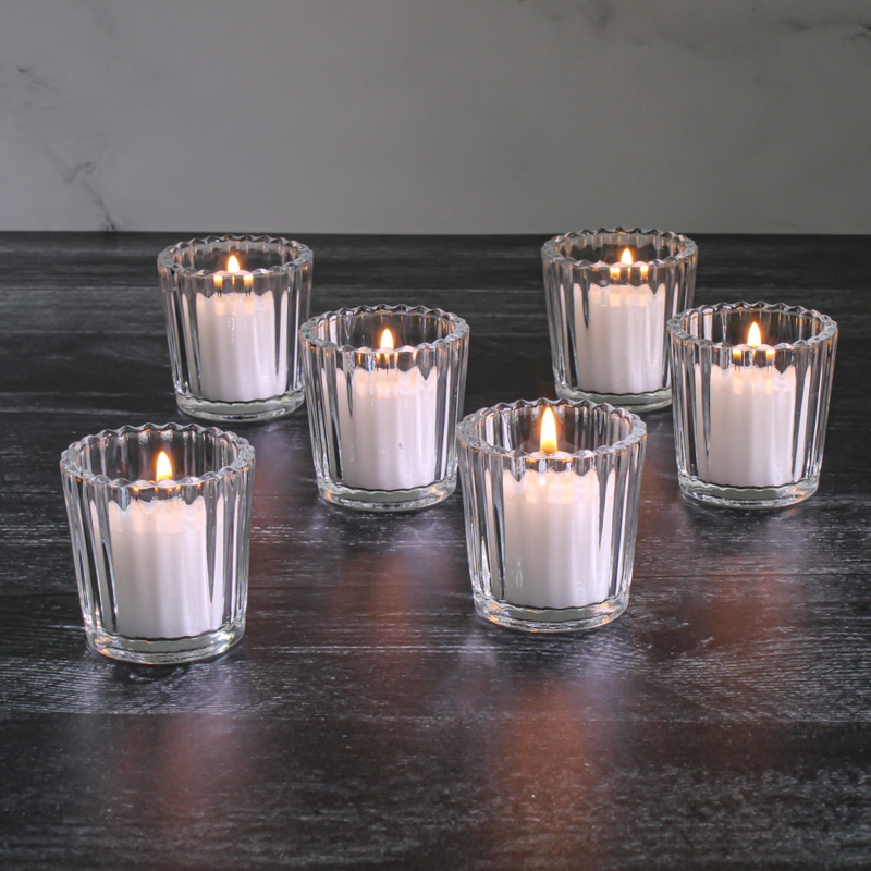 Ribbed Glass Votive Holder with Scalloped Rim and Minimalist Style