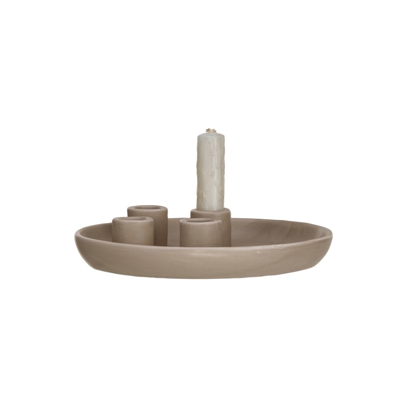 Ring Candle Holder Stoneware Texture Four Slots Minimalist Advent Display