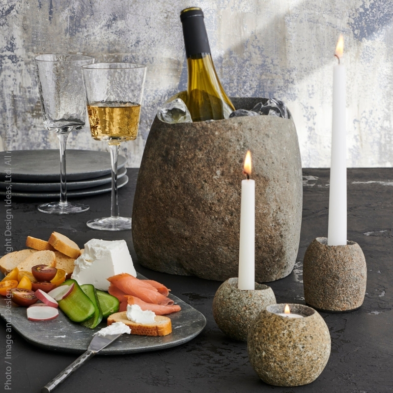Riverstone Candle Holder Set, Chiseled Texture, Wabi Sabi Style