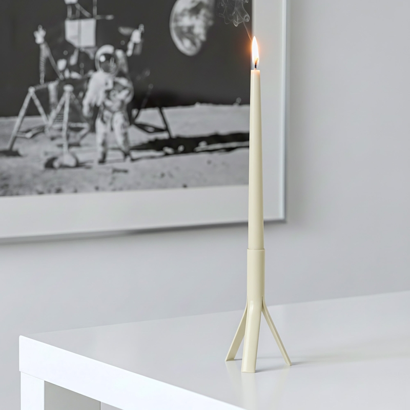 Rocket Candle Holder, Ceramic Cream Retro Futuristic Decor