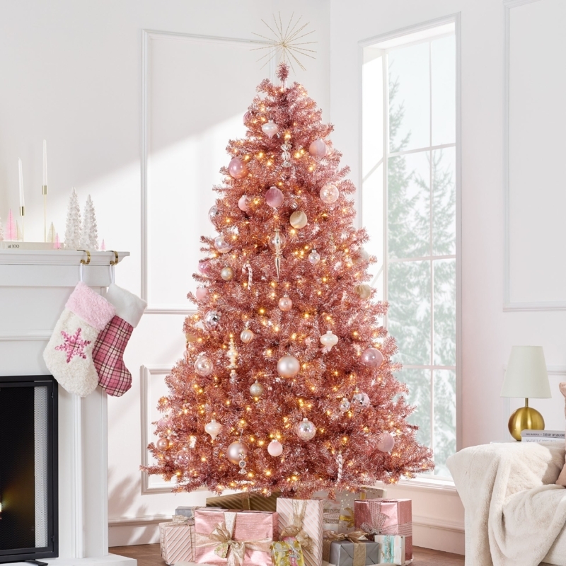 Rose Gold Tinsel Artificial Christmas Tree Slim Pencil