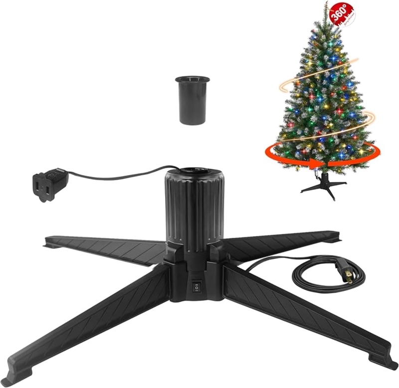Rotating Christmas Tree Stand Base with Built-In Electrical Outlet
