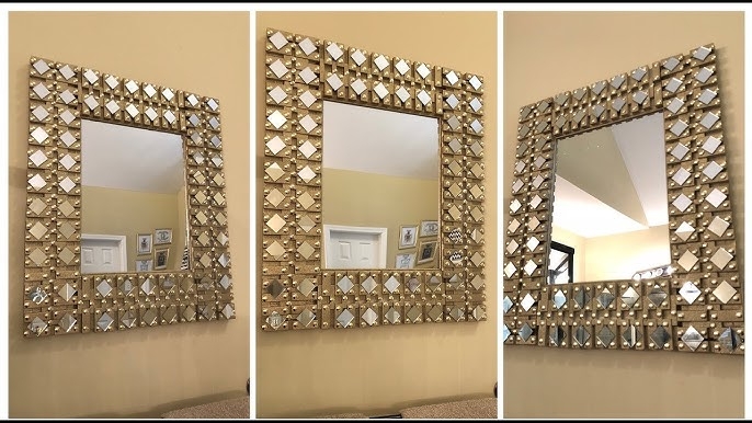 Round Accent Mirror Gold Beaded Frame Wall Mounted