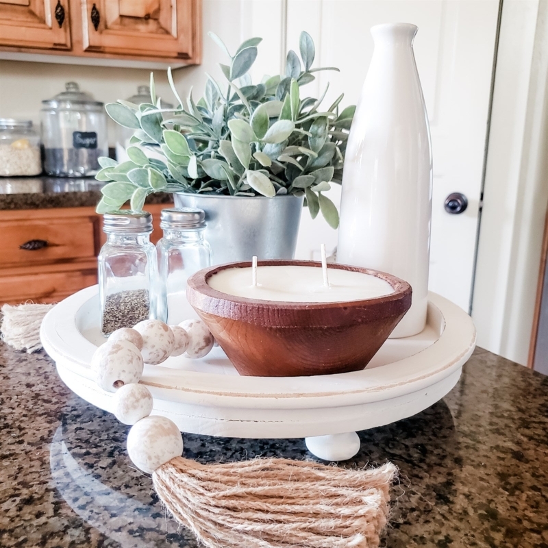 Round Aged Wood Decorative Tray with Weathered Finish for Rustic Farmhouse Styling