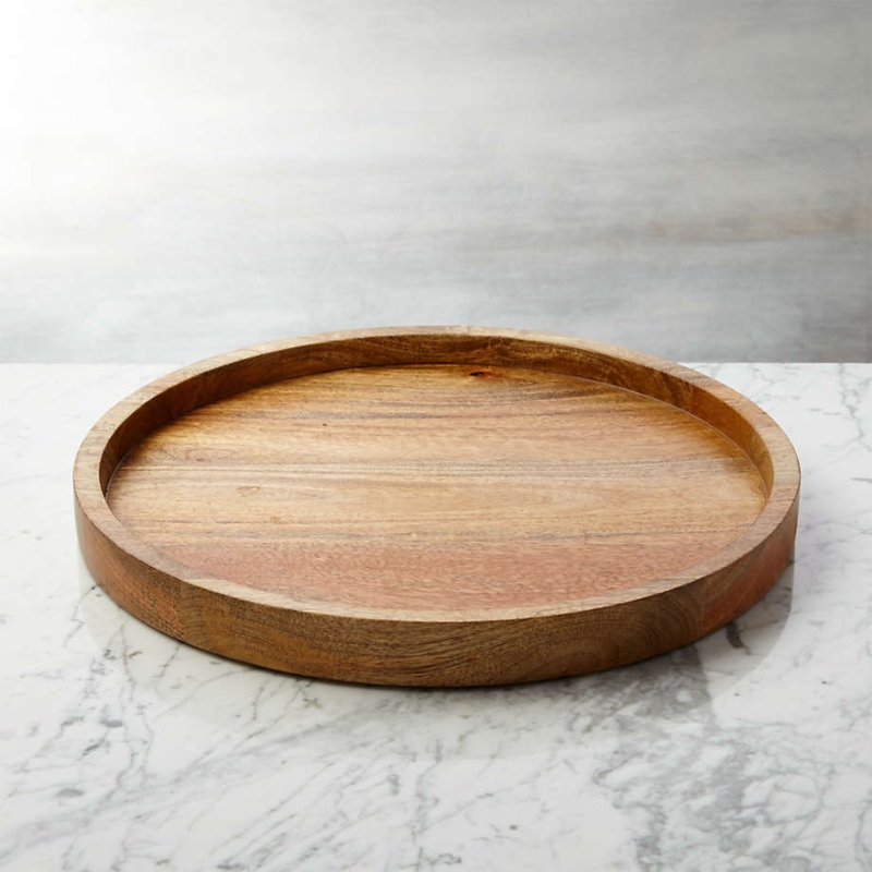 Round Blonde Wood Decorative Tray with Natural Grain, an Organic Modern Centerpiece