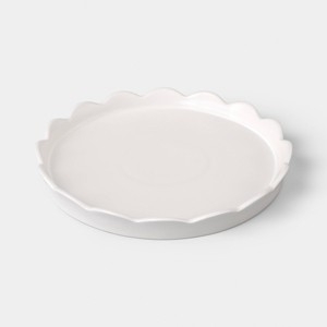 Round Ceramic Tray with Scalloped Edge, Ceramic Vanity Tray