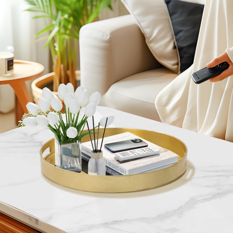 Round Decorative Tray Foiled Metallic Finish for Ottoman Styling