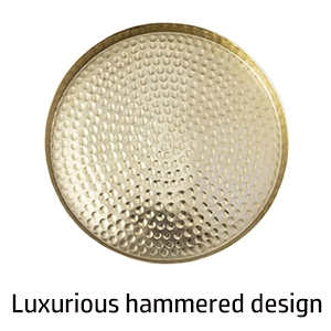 Round Decorative Tray Hammered Gold Finish Raised Rim Handcrafted