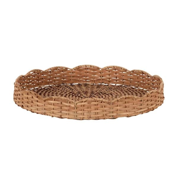 Round Decorative Tray Interlaced Pattern Braided Edge Natural Brown