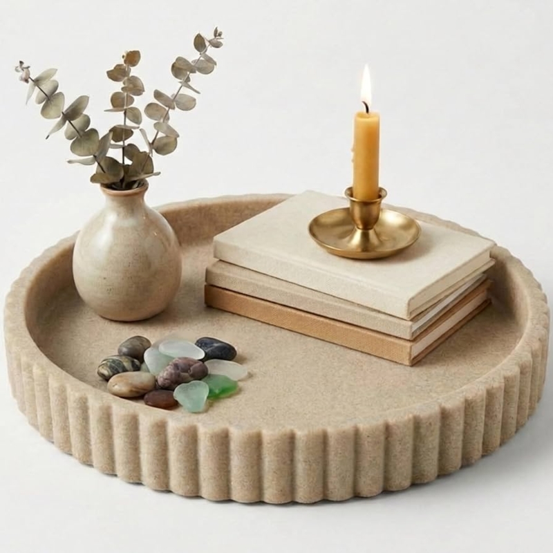 Round Decorative Tray Matte Black Low Profile Modern Styling