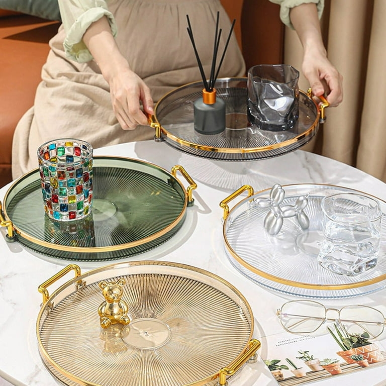 Round Decorative Tray Sage Green Plastic Cutout Handles Minimalist Decor
