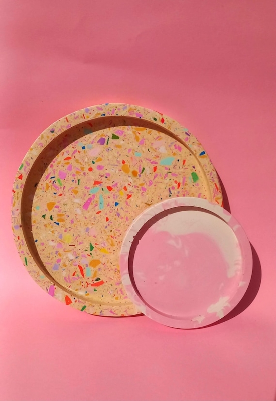 Round Decorative Tray Terrazzo Inlay Beige Composite Minimalist Decor