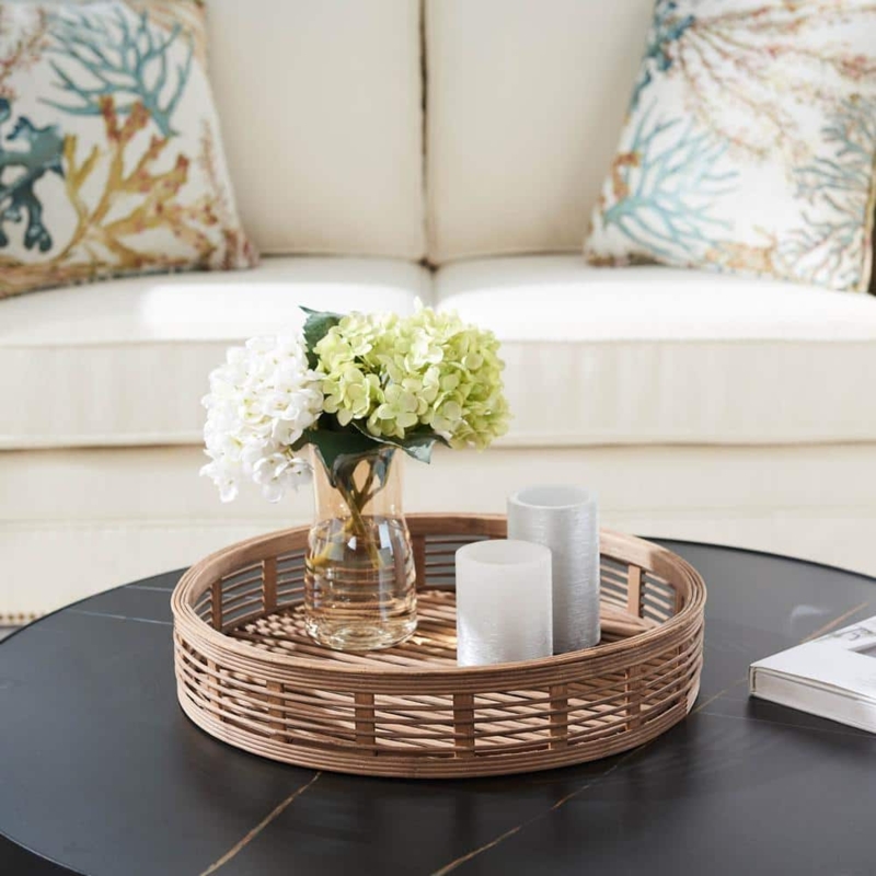 Round Decorative Tray with Slatted Bottom Dark Bamboo
