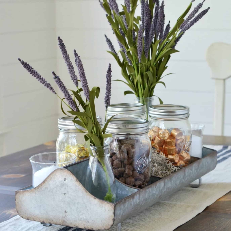 Round Farmhouse Decorative Tray Styled with White Ceramic Pitcher