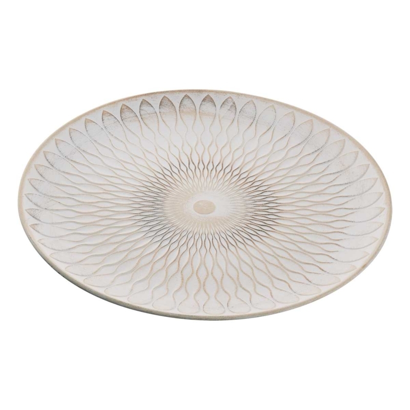 Round Geometric Pattern Tray Cream Bone Inlay Look