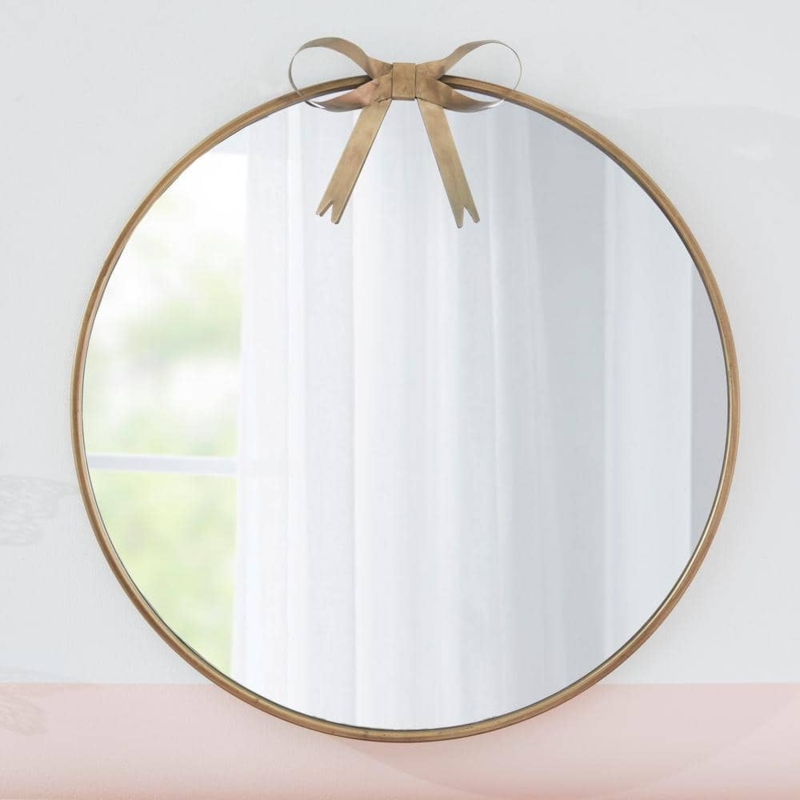 Round Gold Accent Mirror, Decorative Bow Detail