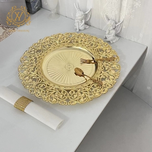 Round Gold Decorative Tray Set featuring Floral Cut Out Rims.