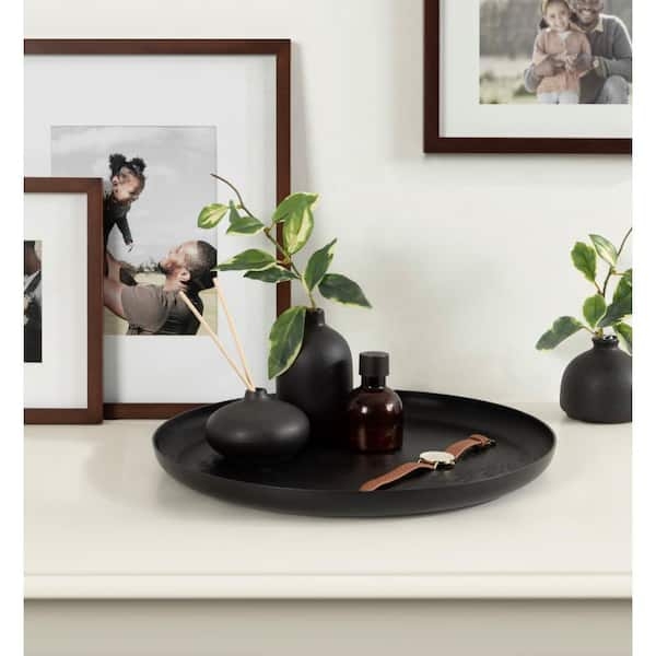 Round Matte Metal Decorative Tray with Integrated Side Handles