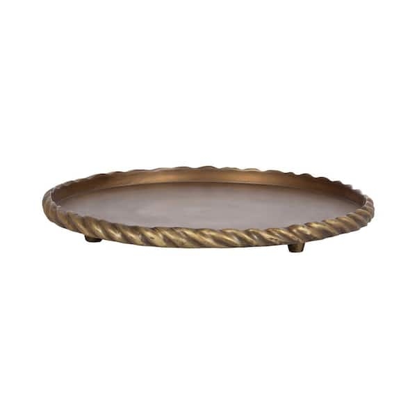 Round Metal Vanity Tray Polished Finish with Braided Rim