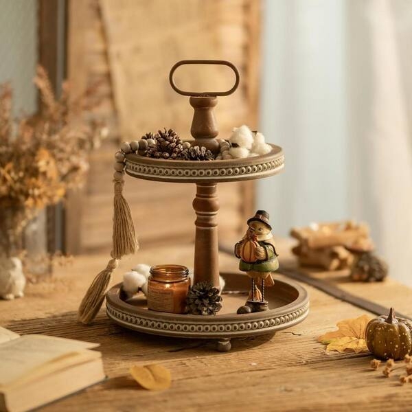 Round Minimalist Wood Tray with Integrated Handles