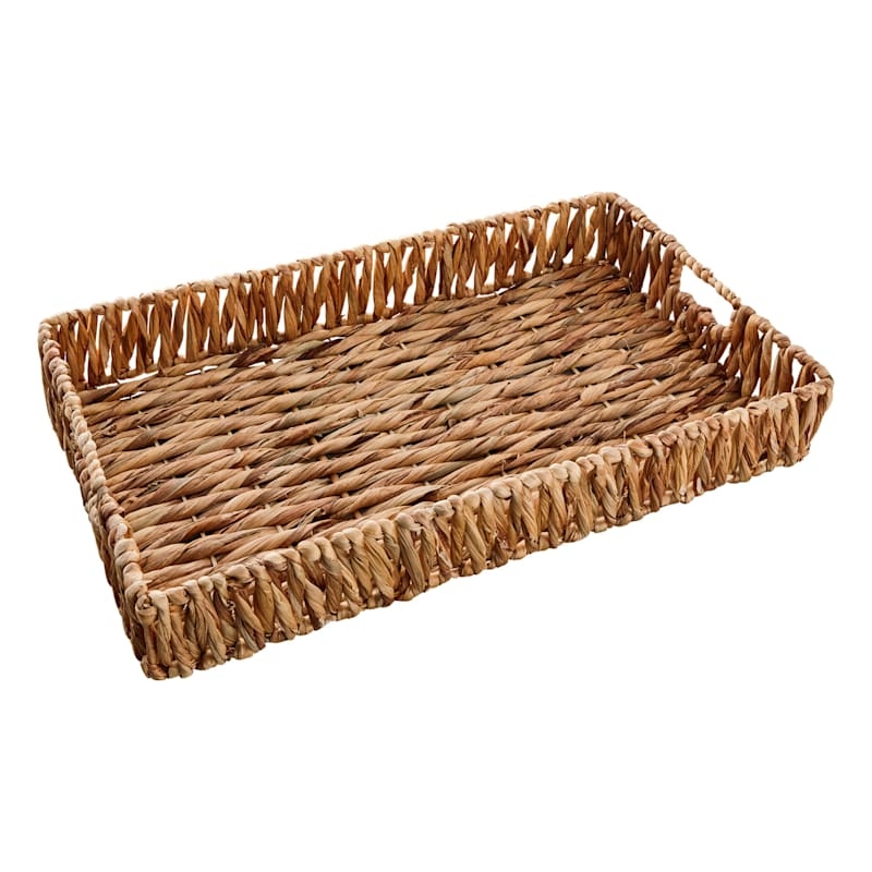 Round Natural Wicker Decorative Tray with Spiraling Weave